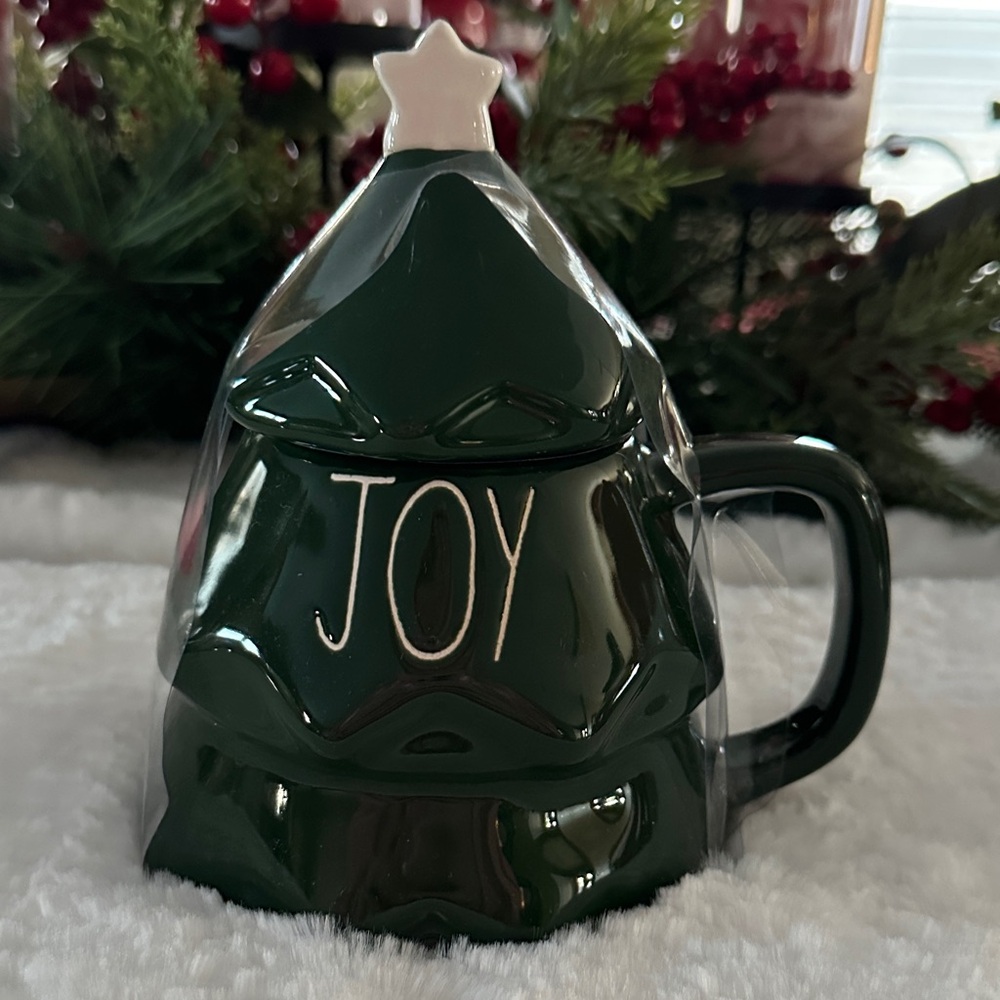Rae Dunn Joy Green Christmas Tree Mug with Star Lid